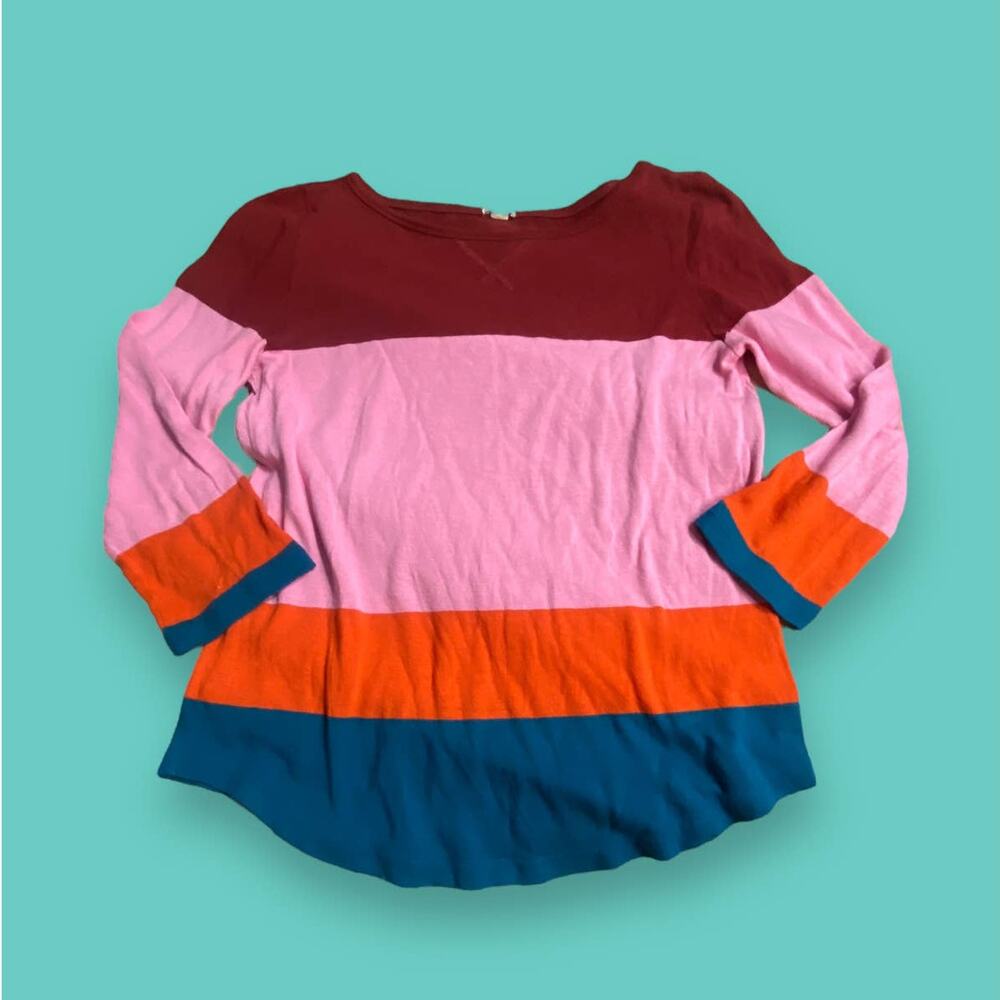 J. Crew Silk Merino Wool Colorblock Red Orange Blue Lightweight Sweater Size S